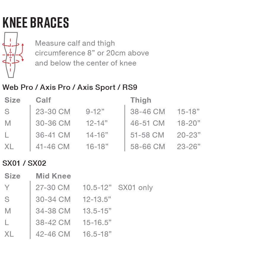 EVS Sports - Size Chart Knee Braces